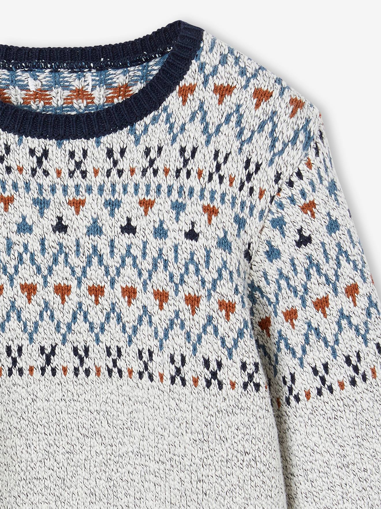 Vertbaudet Jungen Jacquard-Pullover - beige meliert