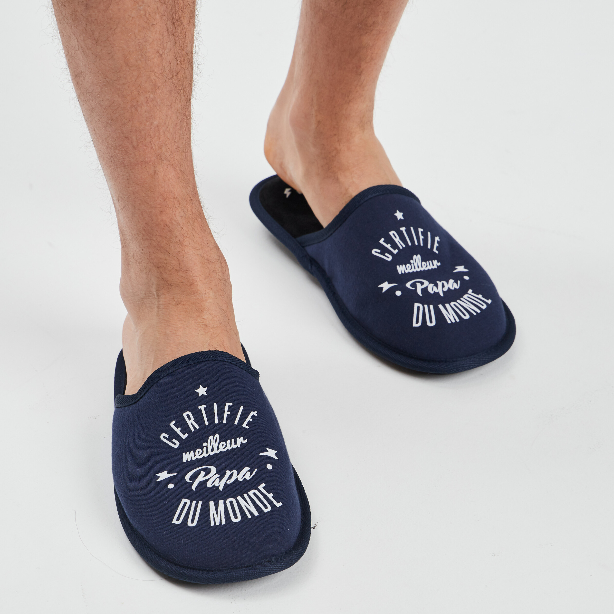 Chaussons mules meilleur papa bleu homme | La Halle