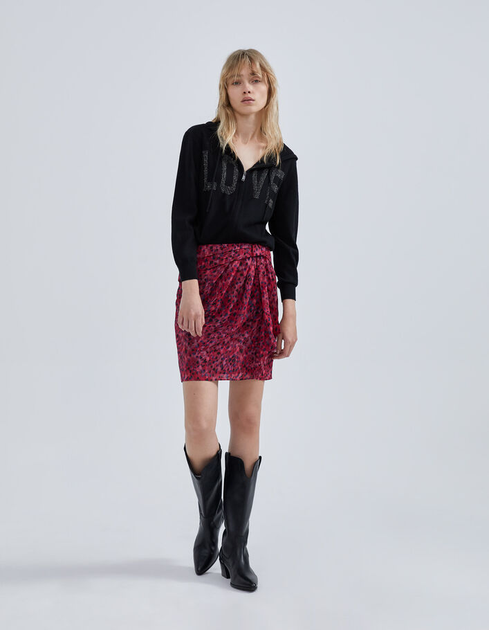 Cardigan noir tricot jacquard message devant dos Femme