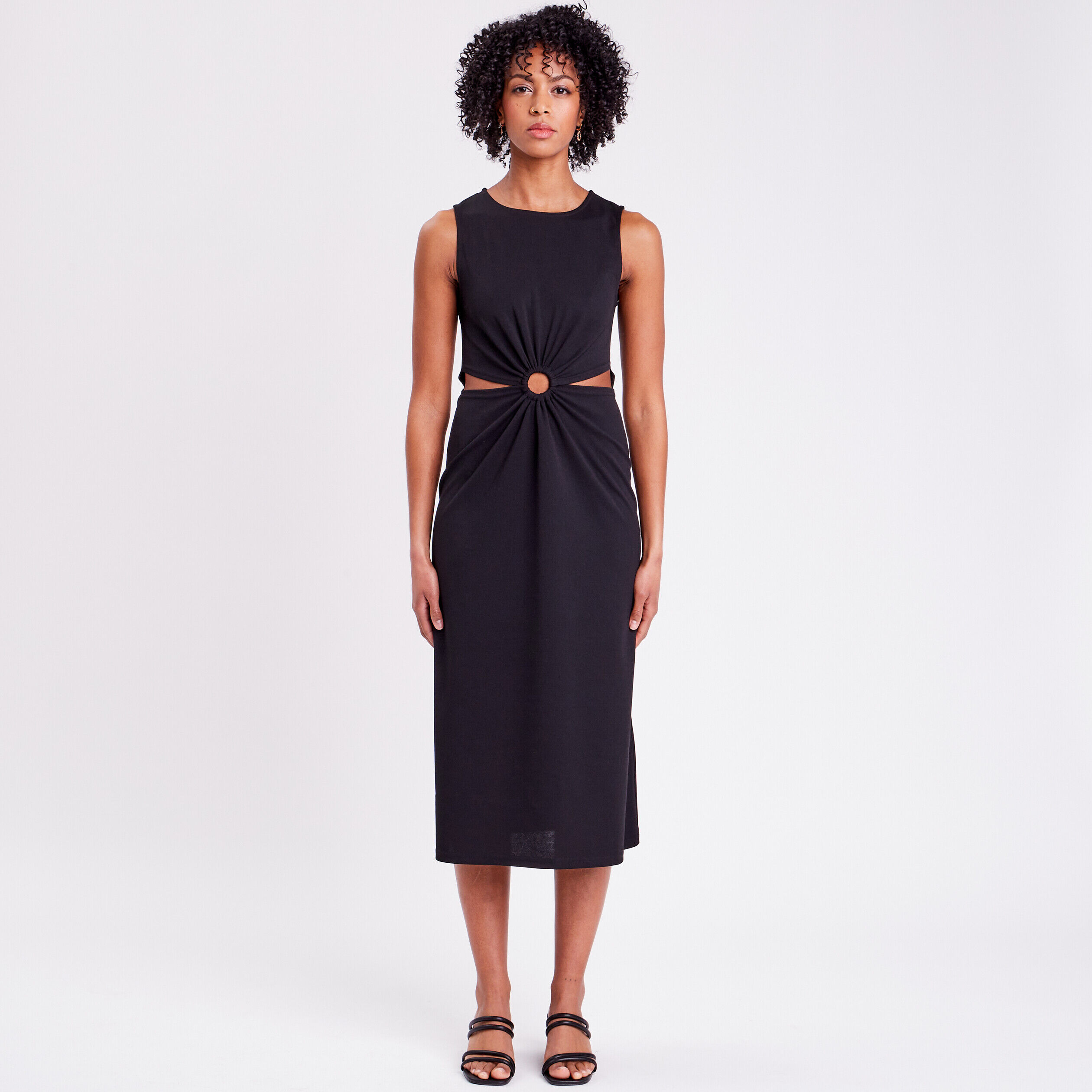 Robe longue droite ouvertures noir femme | Cache Cache