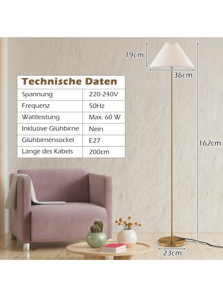COSTWAY Stehlampe 162cm in Gold günstig kaufen onesize