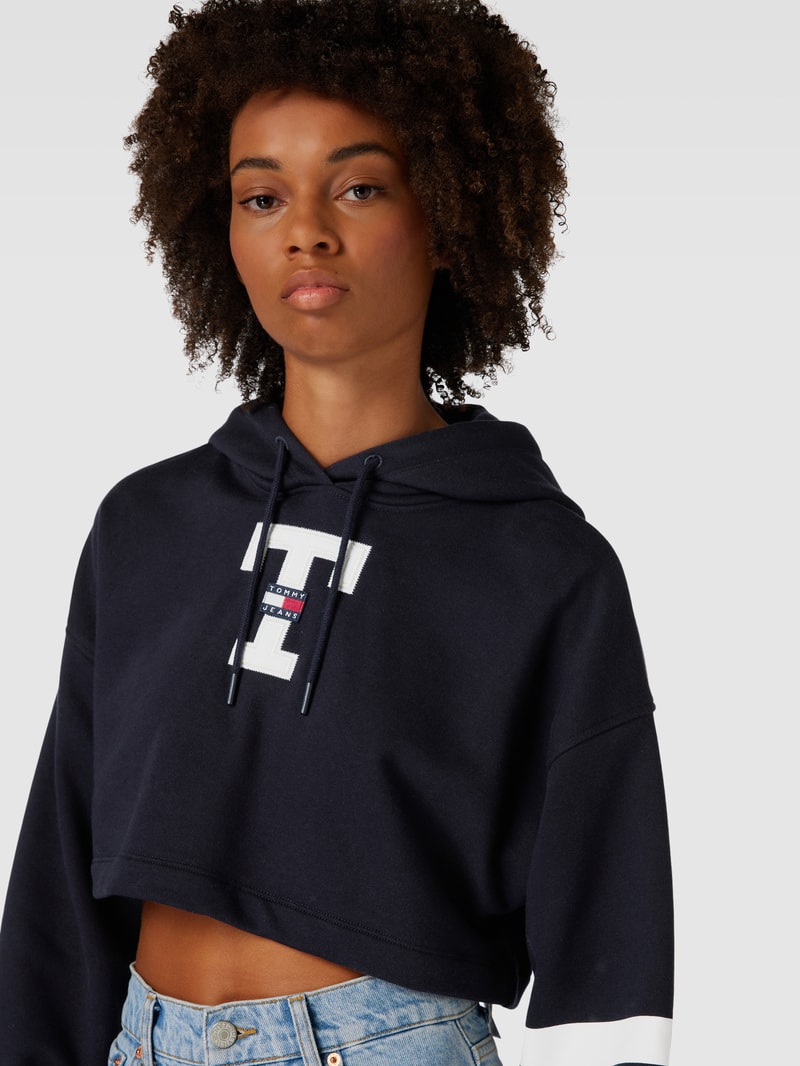 Cropped Hoodie mit Logo-Badge Modell 'LETTERMAN FLAG' in blau