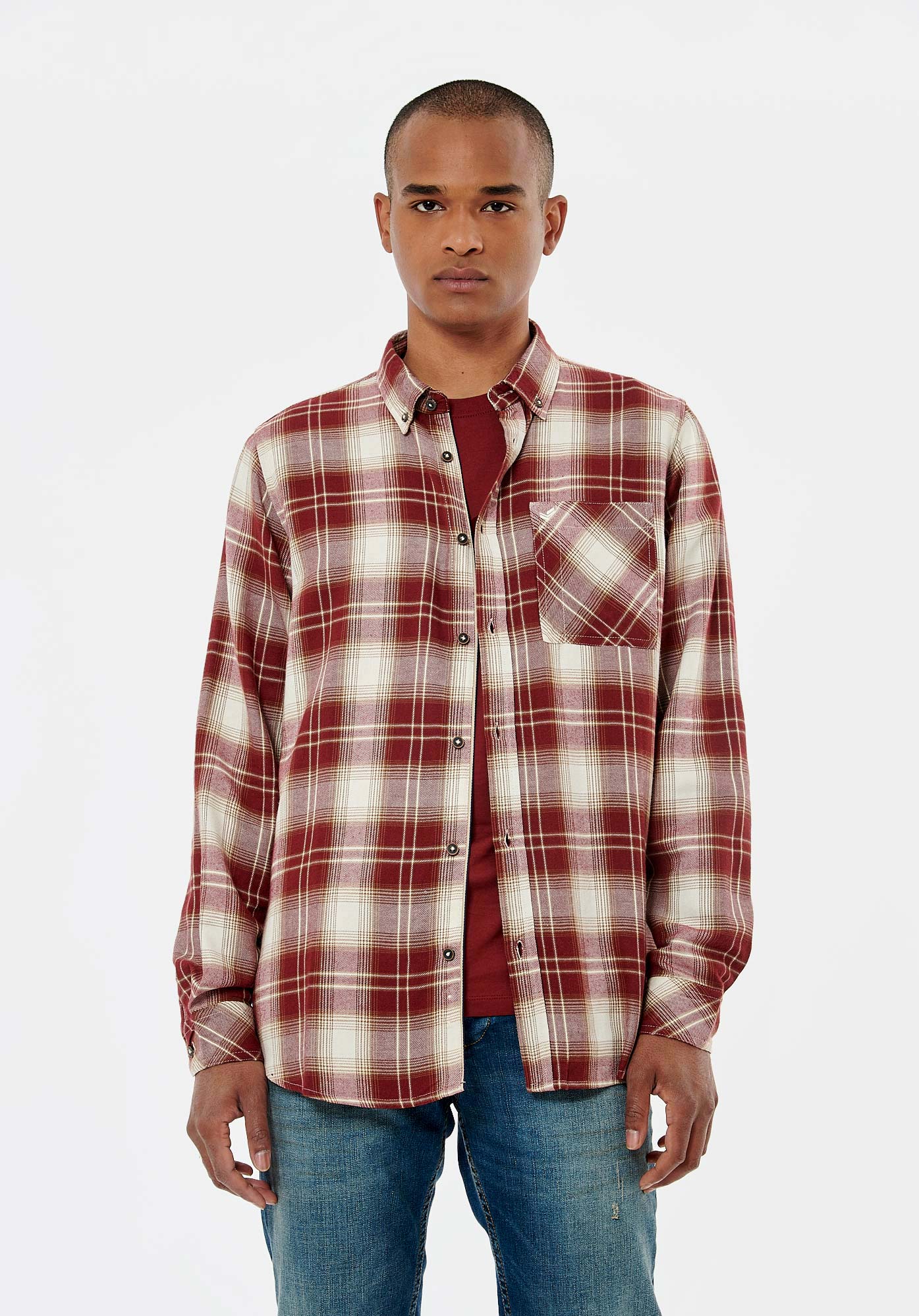 CASEY  Chemise à carreaux bordeaux homme