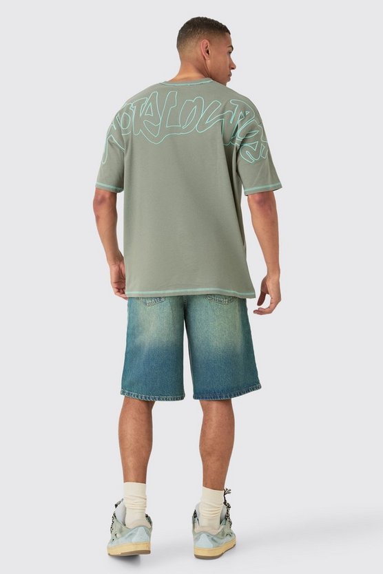 Getönte Denim Jorts mit Riss am Knie