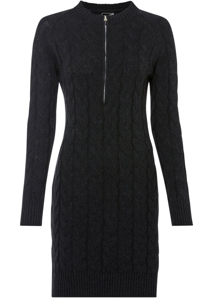 Strickkleid mit Zopfmuster und Reißverschluss