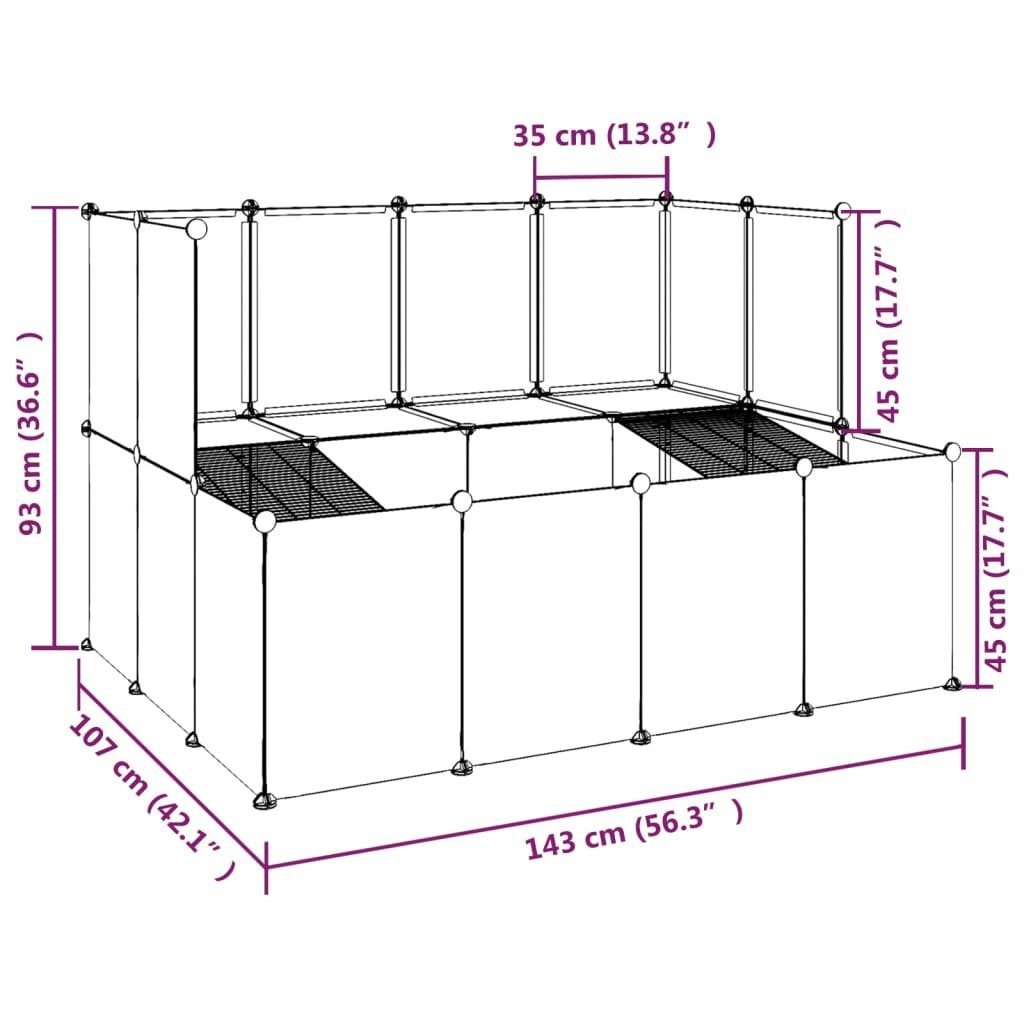 vidaXL Kleintierkäfig Kleintierkäfig Schwarz 143x107x93 cm PP und Stahl Hasen Kaninchen Hams