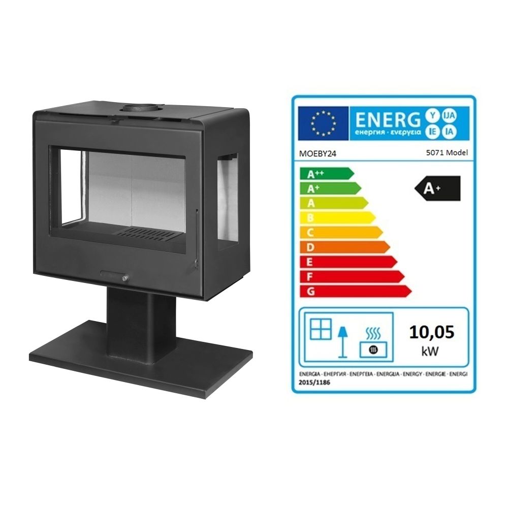 Moeby24 3-Scheiben Design-Kaminofen Klassik Kamin Ofen Kaminofen EcoDesign 10,5kW EEK A  130mm