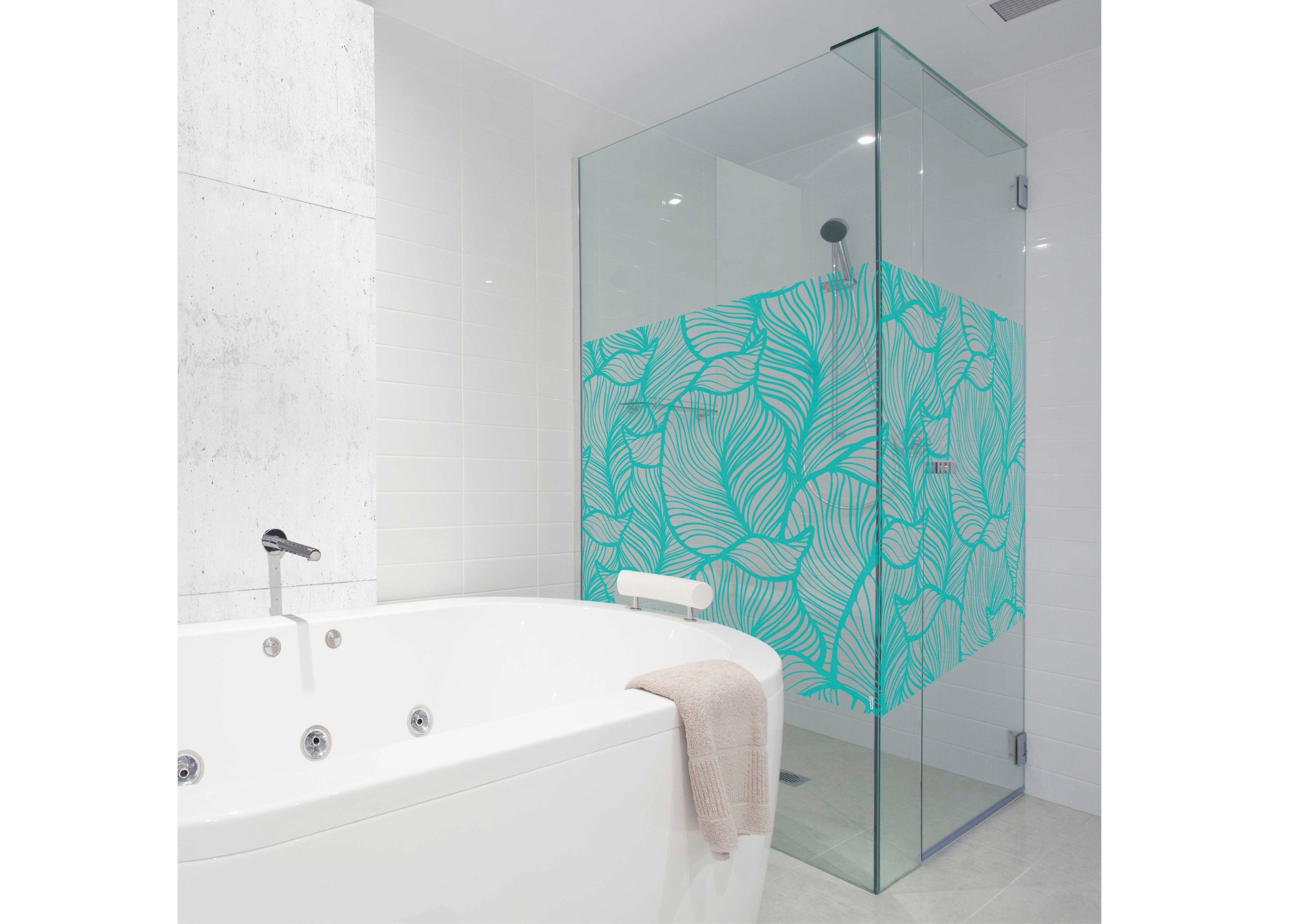 Fensterfolie Look Leaves turquoise, MySpotti, halbtransparent, glatt, 90 x 100 cm, statisch haftend