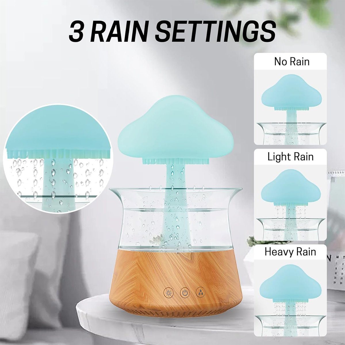 autolock Luftbefeuchter Luftbefeuchter Rain Cloud Mini Luftbefeuchter Regen Pilz Lampe, Air Humidifier mit 7 Farben Wassertropfen Regengeräusche