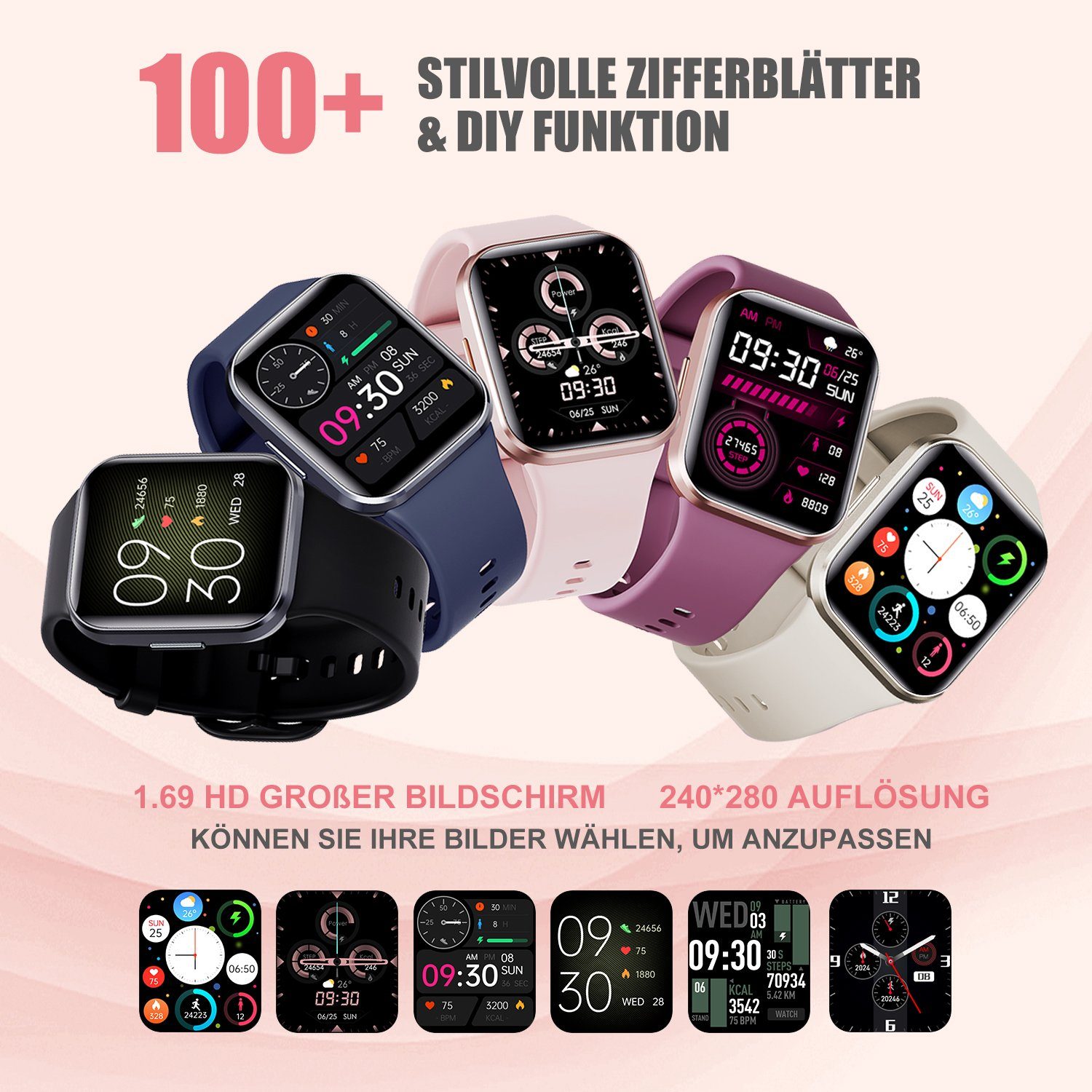 Mutoy Smartwatch, Smartwatch Damen Herren Fitness Tracker Uhr Smartwatch (1.69