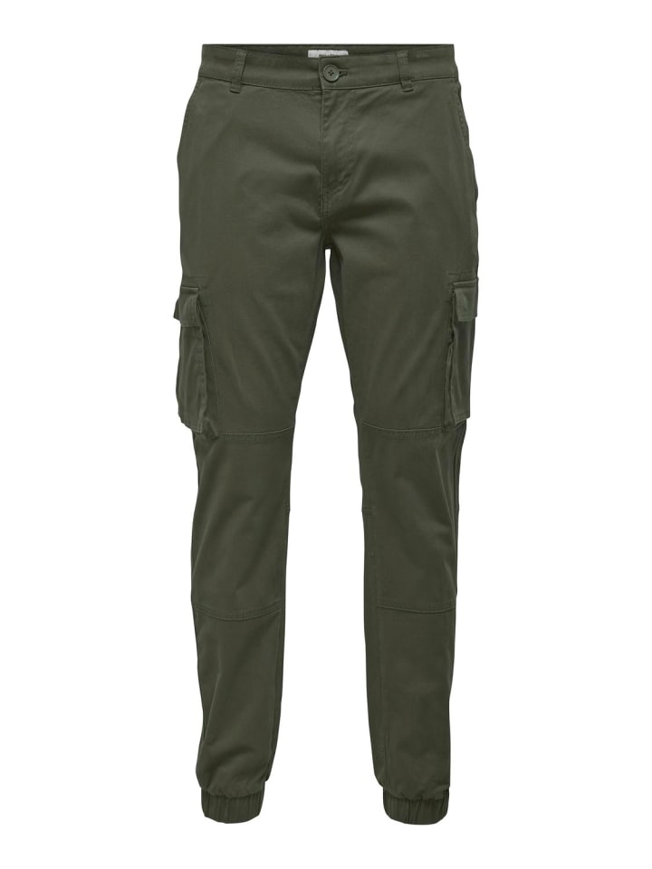 Only&Sons Cargo Hose Verjüngter Schnitt Elastische Bündchen in Olive günstig kaufen