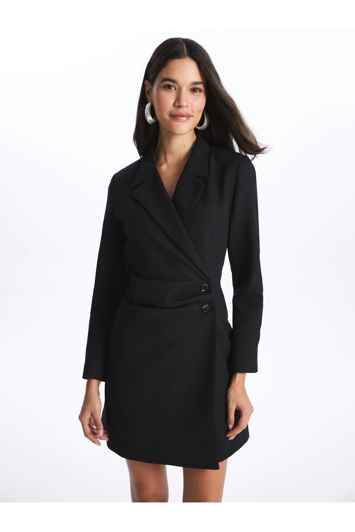 LC Waikiki  Zweireihiges, gerades, langärmliges Damen-Jackenkleid mit Kragen