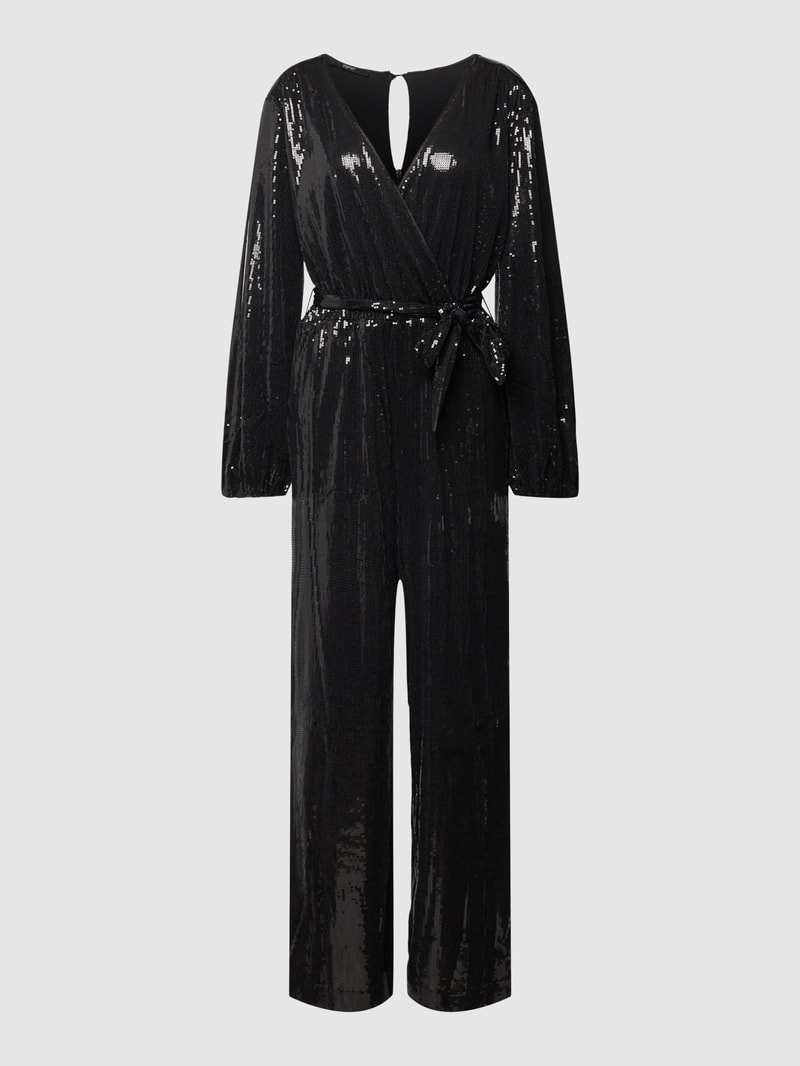 Jumpsuit mit Paillettenbesatz in schwarz