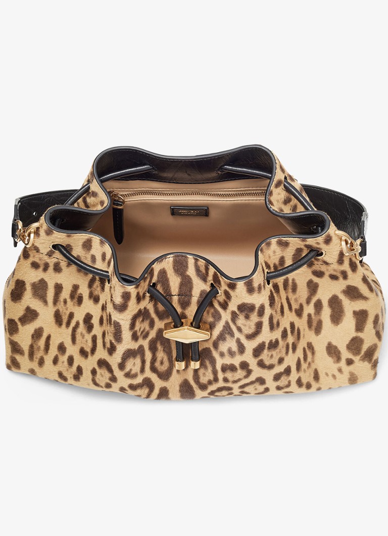 Geantă de umăr Jimmy Choo Cinch M din piele de vițel cu imprimeu leopard.