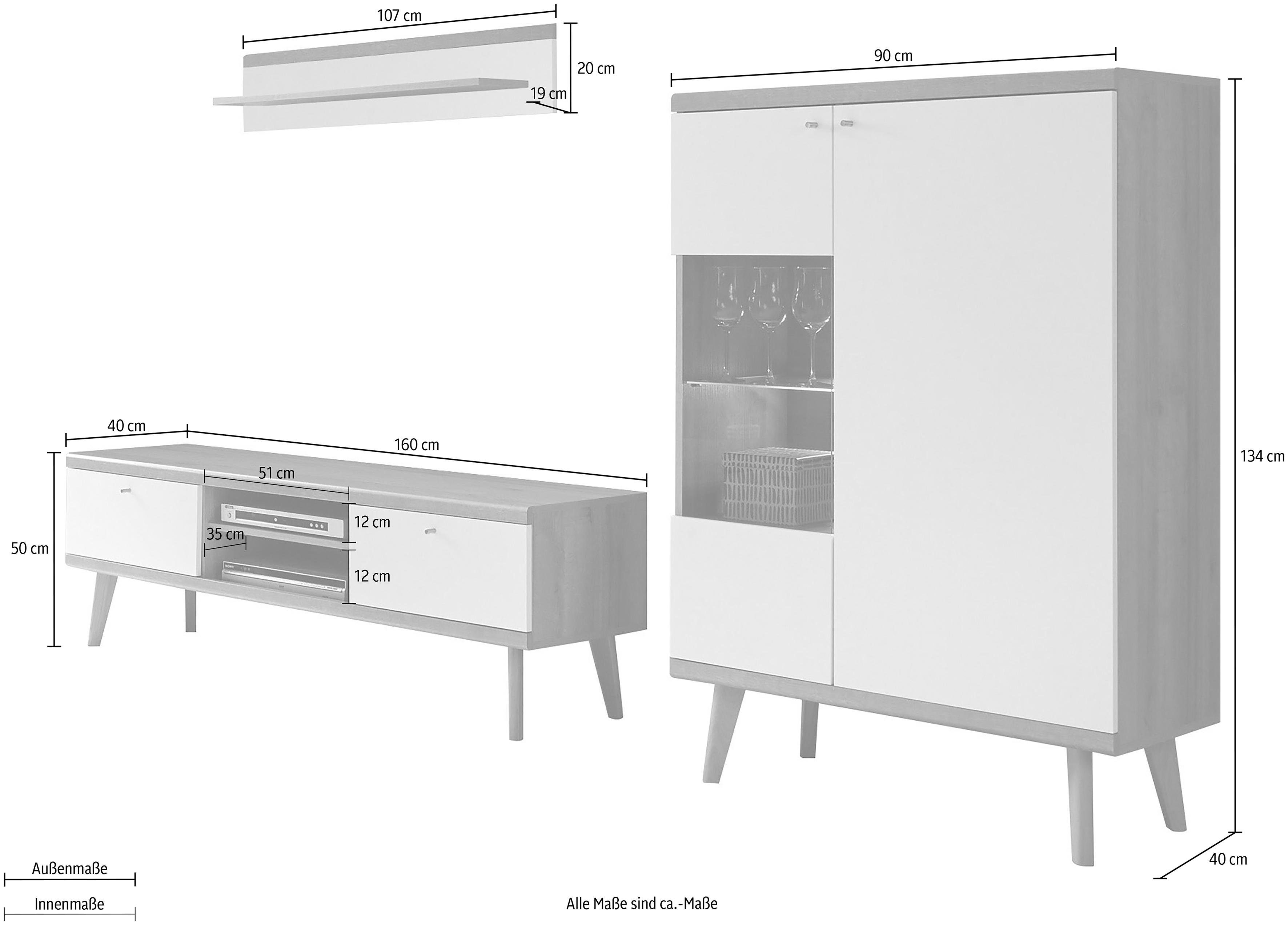 andas Wohnwand Merle, (Set, 3-St), mit besonderer Rahmenoptik, aus der freundin Home Collection