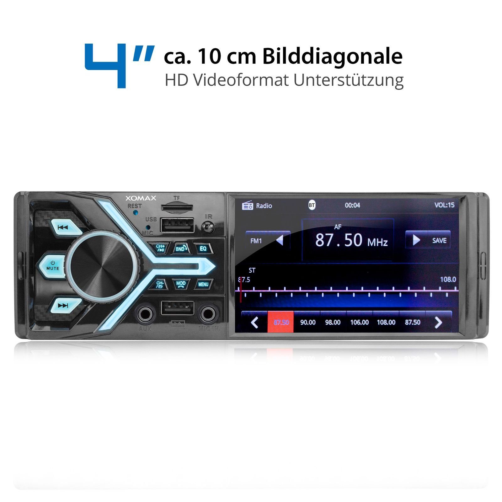 XOMAX XM-V424 Autoradio mit 4 Zoll Bildschirm, Bluetooth, 2x USB, SD, 1 DIN Autoradio