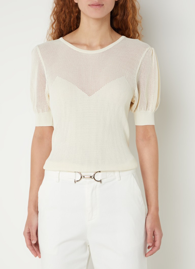 Aaiko Ellen ribbed knit top with puff sleeves