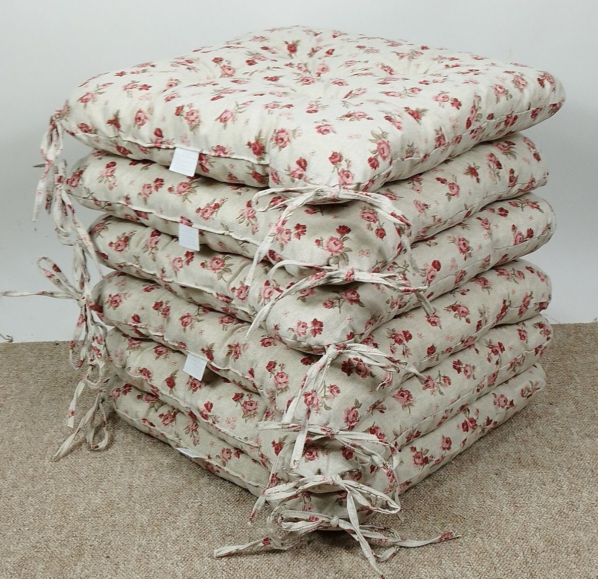 Rattani Sitzkissen Set 6x Stuhlkissen/Sitzkissen Klara 42 x 42 x 8 cm Stoff Mirha Leinen