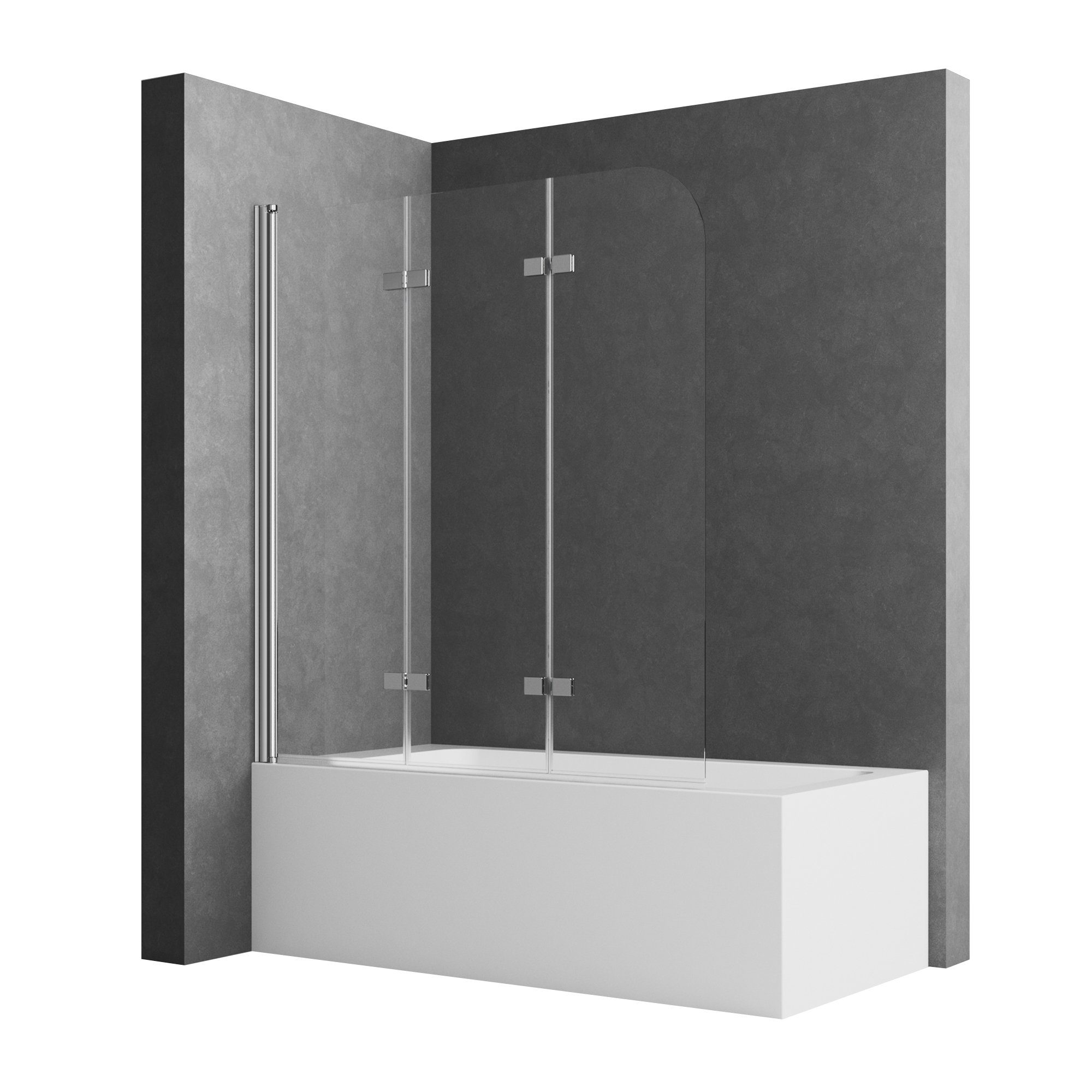Boromal Badewannenaufsatz 3 teilig faltbar Faltwand Duschtrennwand Duschwand für Badewanne Nano, Alu-Wandprofil Schwarz Chrom, (Badewannenfaltwand, 140x140cm,130x140cm,120x140cm), Sicherheitsglas, Hebe-/Senkfunktion, Rechts-und Links montierbar