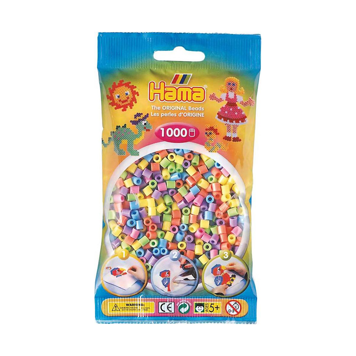 HAMA 207-50 Beutel midi-Perlen, 1.000 Stück, Pastell-Mix