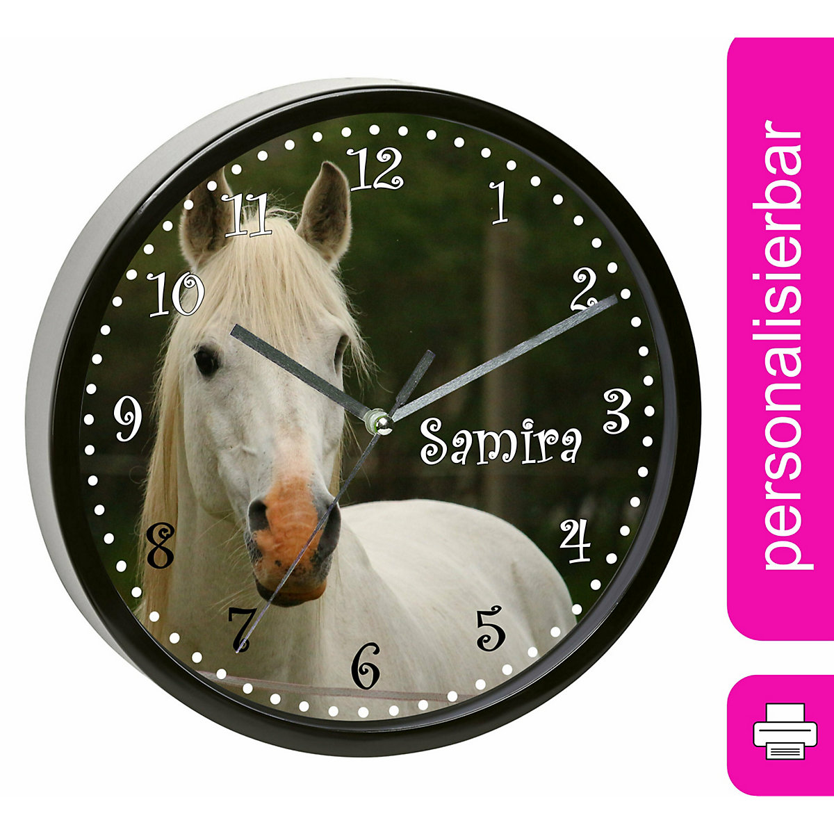 Kinder Wanduhr laufruhig personalisiert mit Name Schimmel
