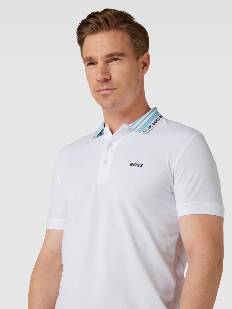 Poloshirt mit Label-Details Modell 'Paule' in weiß