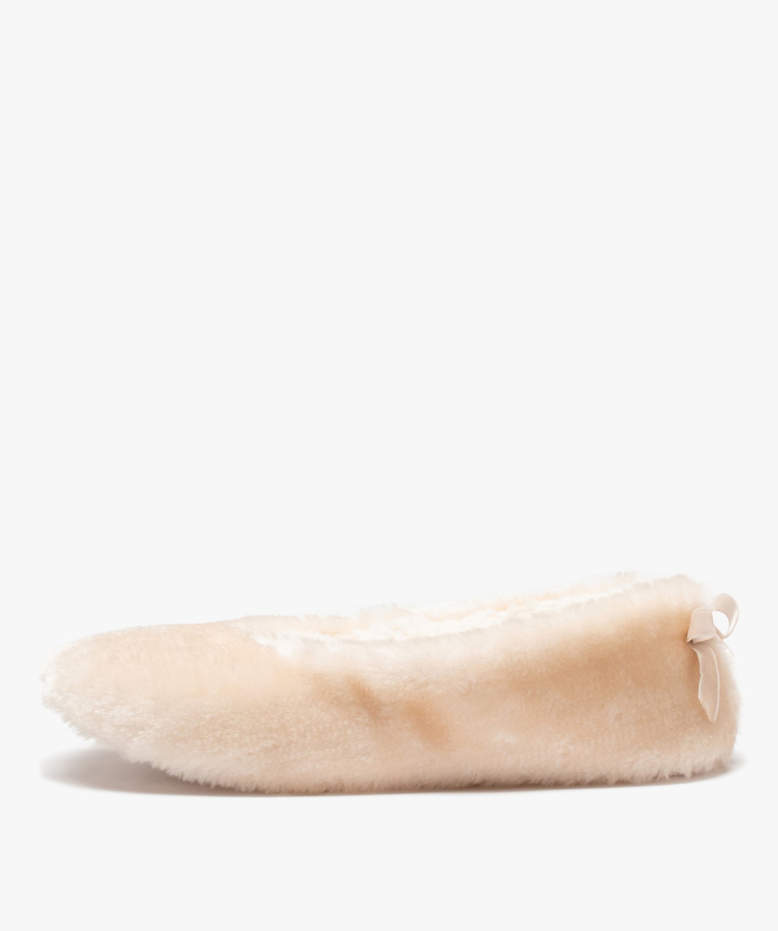 Chaussons femme ballerines unies en fourrure imitation beige | GEMO