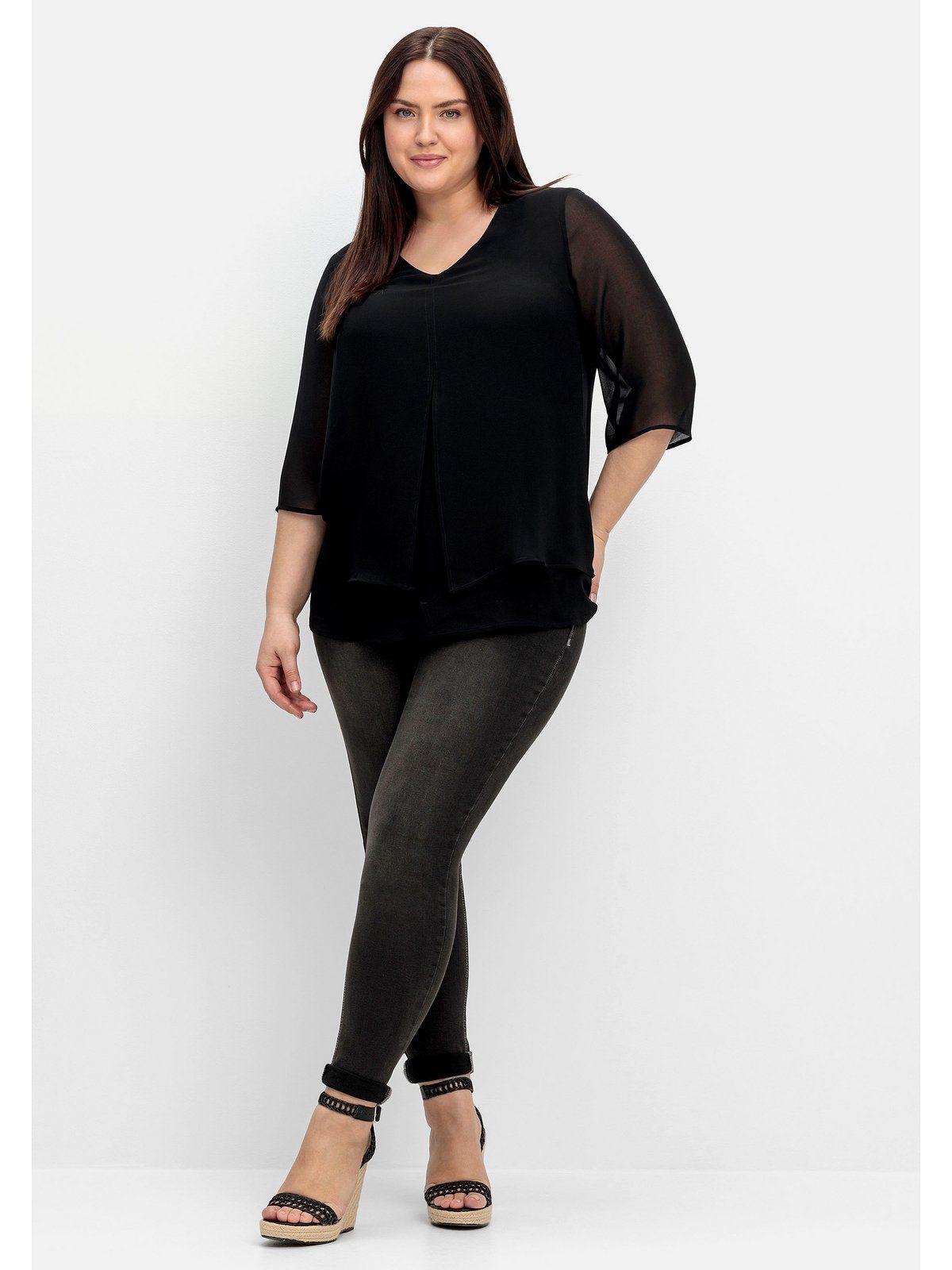 Sheego Chiffontunika Große Größen in Layering-Optik, mit 3/4-Ärmeln