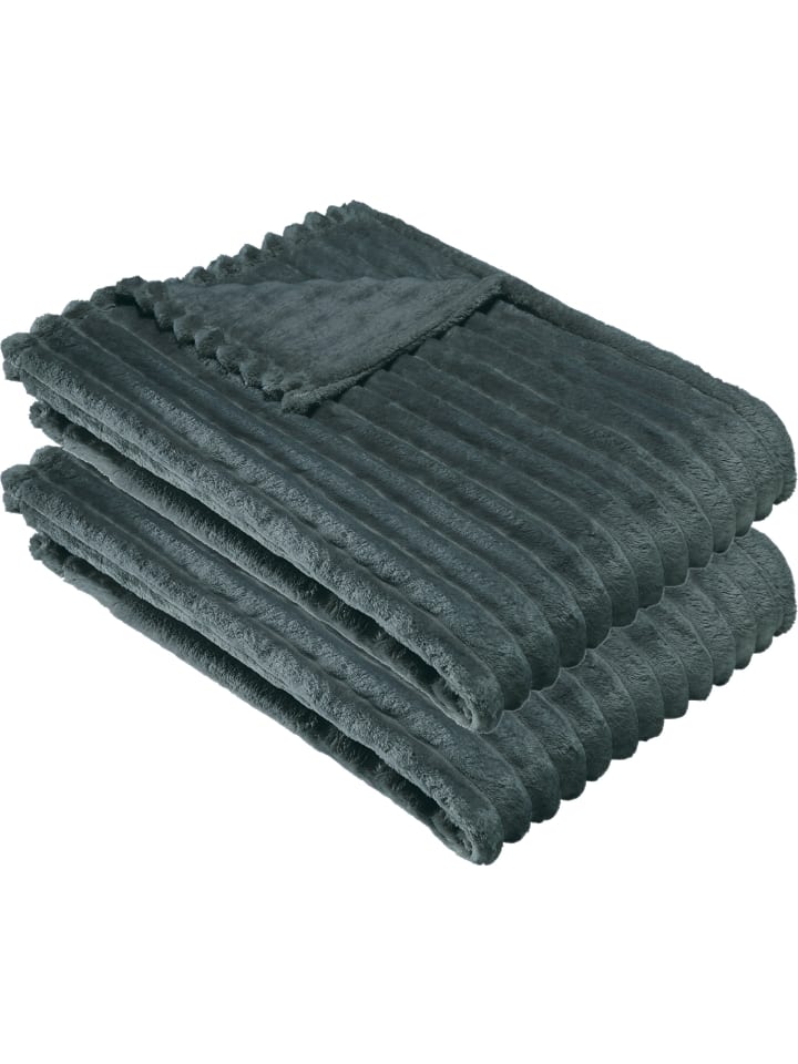 Erwin Müller Fleece, Microfaser Wohndecke 2er-Pack Aosta in anthrazit günstig kaufen