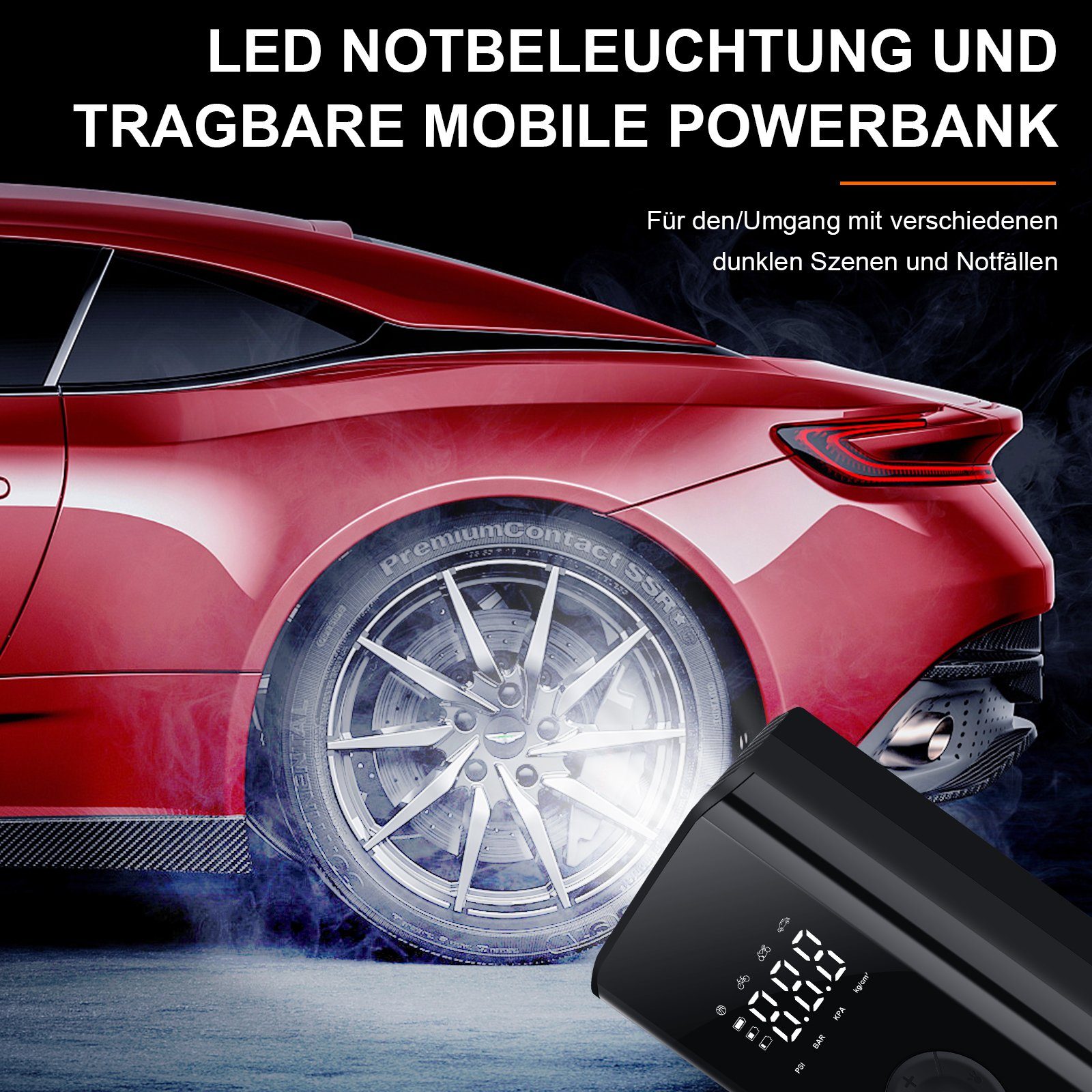 LETGOSPT Akku-Luftpumpe Elektrische Akku Luftpumpe Fahrradpumpe (Kabell Tragbarer Luftkompressor, Fahrrad Kompressor), mit Großbildschirm,Ultra Leichtgewicht, 150 PSI