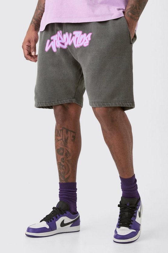Plus lockere Jersey-Shorts mit Worldwide Graffiti Print