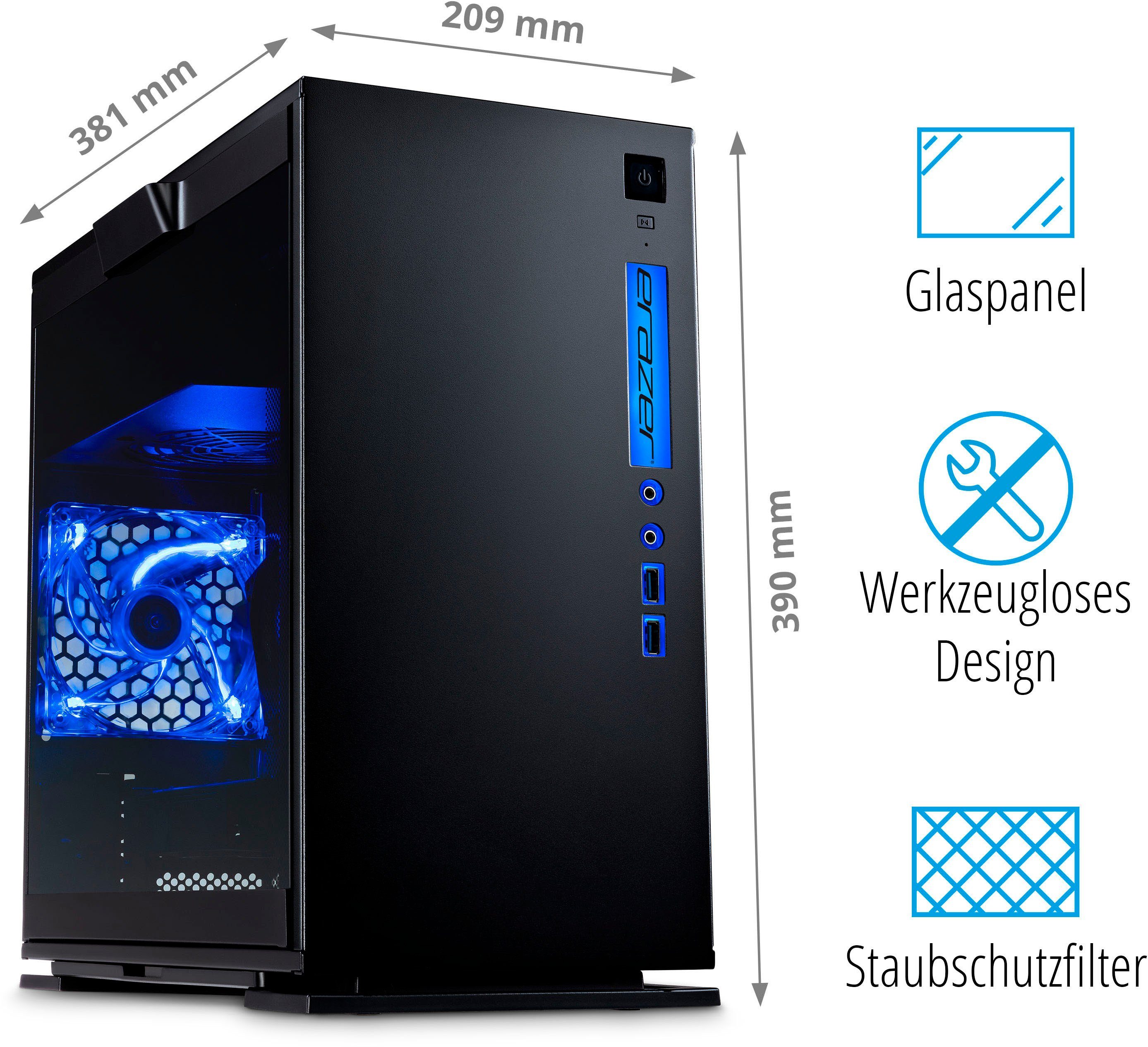 Medion® ERAZER® Engineer P10 Gaming-PC (Intel® Core i5 12400F, GeForce RTX 3060 LHR, 16 GB RAM, 512 GB SSD, Luftkühlung)
