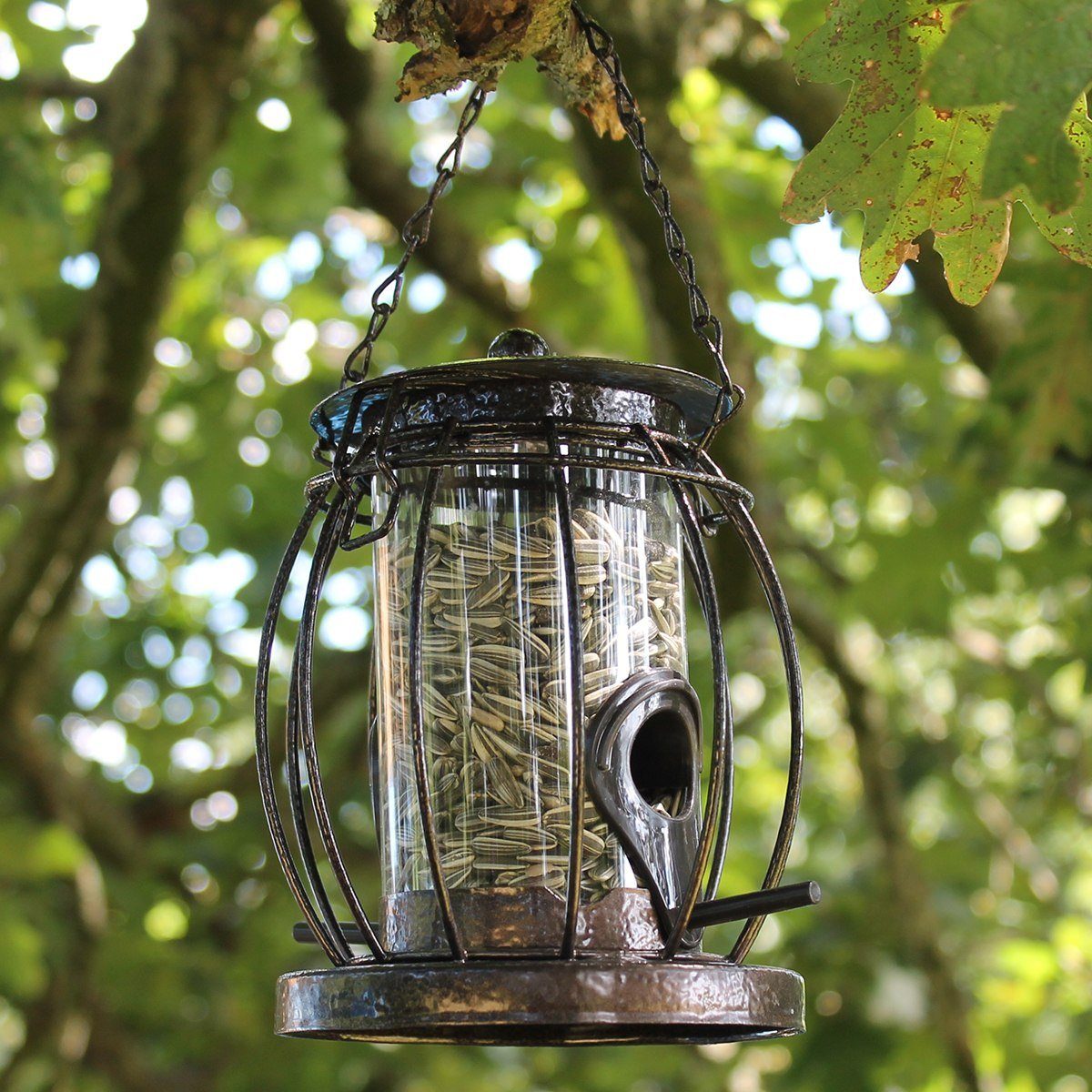 colourliving Futterspender Robuste Metall-Vogelfutterstation zum hängen Futtersäule für Vögel, Hammerschlag optik, 2 Anflug-Futterstangen, Futter ist überdacht
