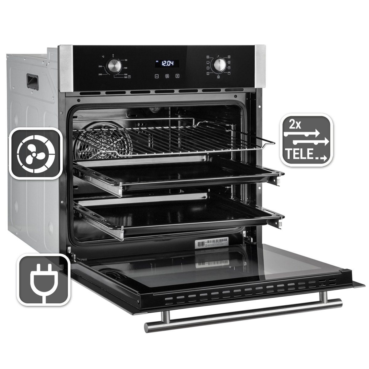KKT KOLBE Einbaubackofen Backofen Elektroherd EB8010ED, mit 2-fach Teleskopauszug, DampfClean, 60cm / 70 l / Heissluft / Grill-/Brat-System / Teleskopauszüge / Touch