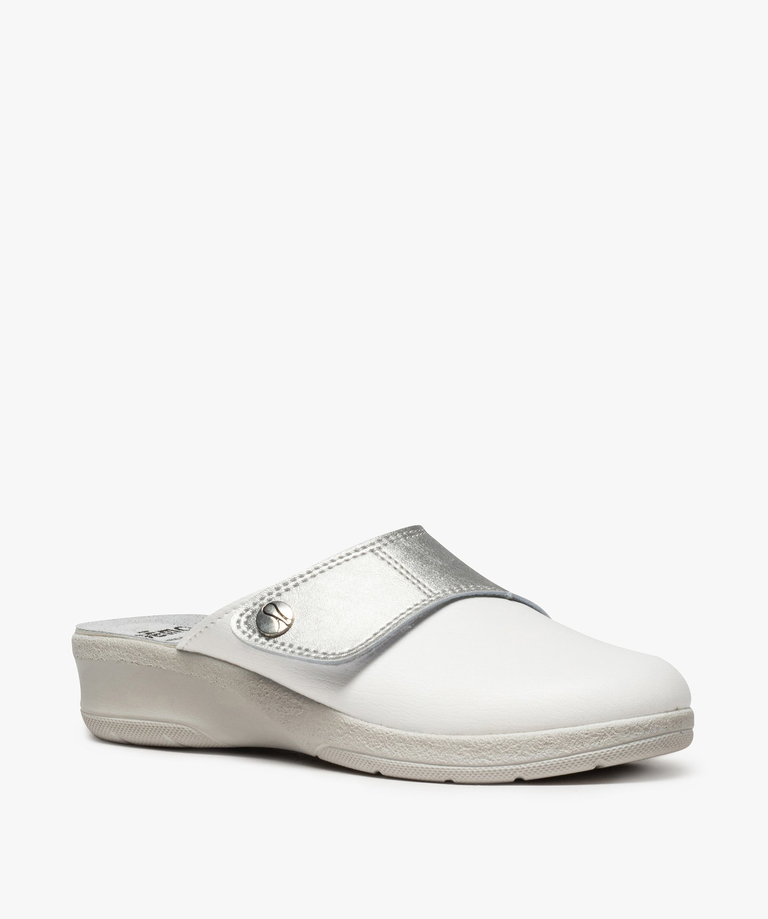 Sabots femme confort dessus bicolore ajustable à scratch blanc | GEMO