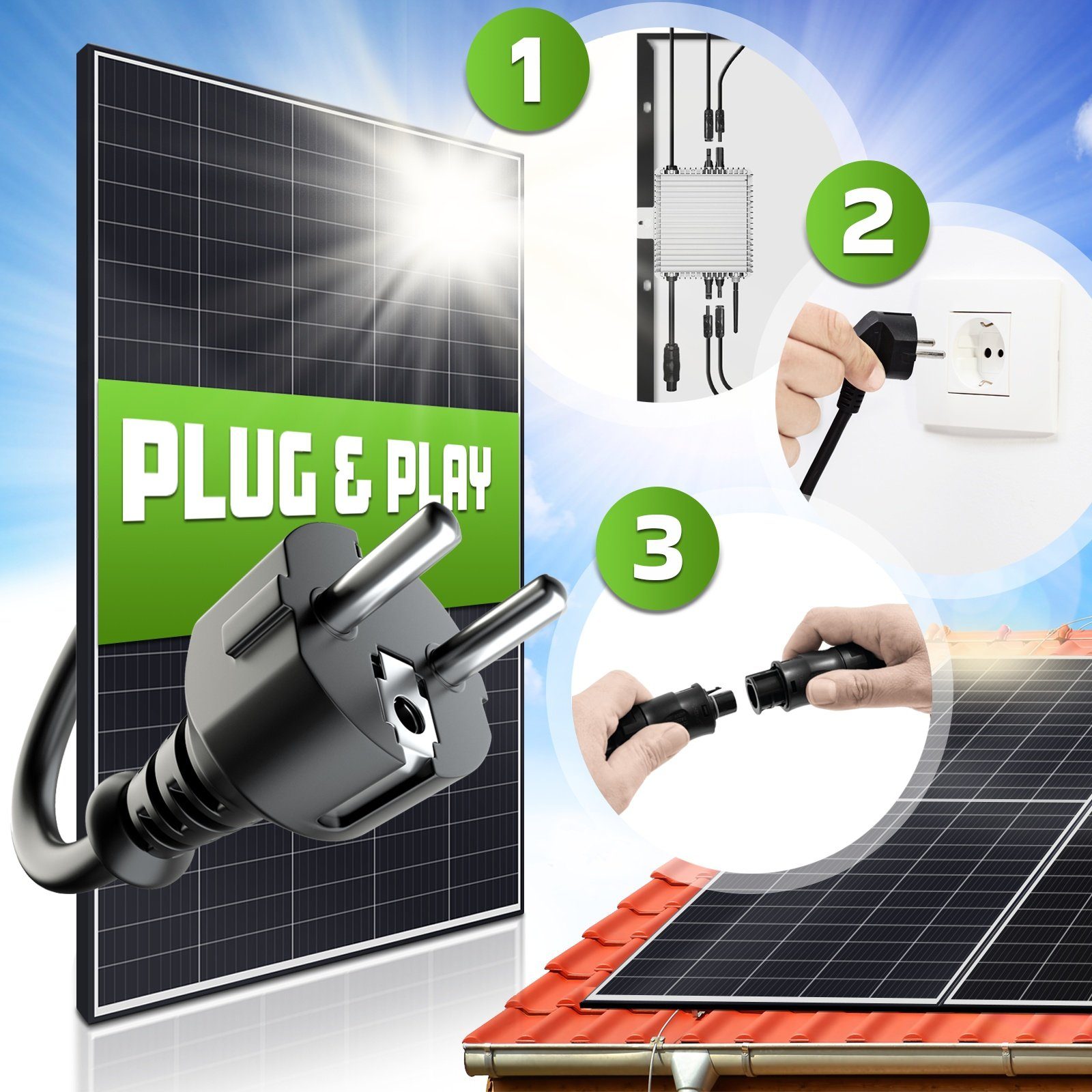 SUNNIVA Solaranlage Balkonkraftwerk 1100W, 1000,00 W, Monokristallin, (DEYE Wechselrichter (drosselbar auf 600W oder 800W), Solaranlage Komplettset mit 5m Anschlusskabel für Schuko Steckdose, Balkon Mini-PV Anlage mit WIFI APP und Stromerzeugung Mess