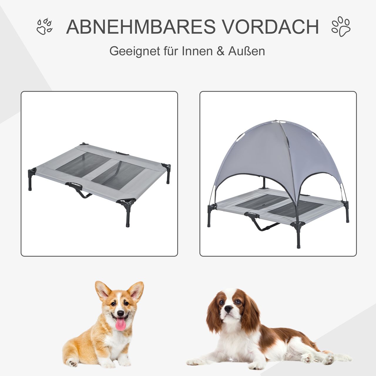 PawHut Haustierbett mit Baldachin Erhöhtes Hundebett Hundeliege outdoor Grau