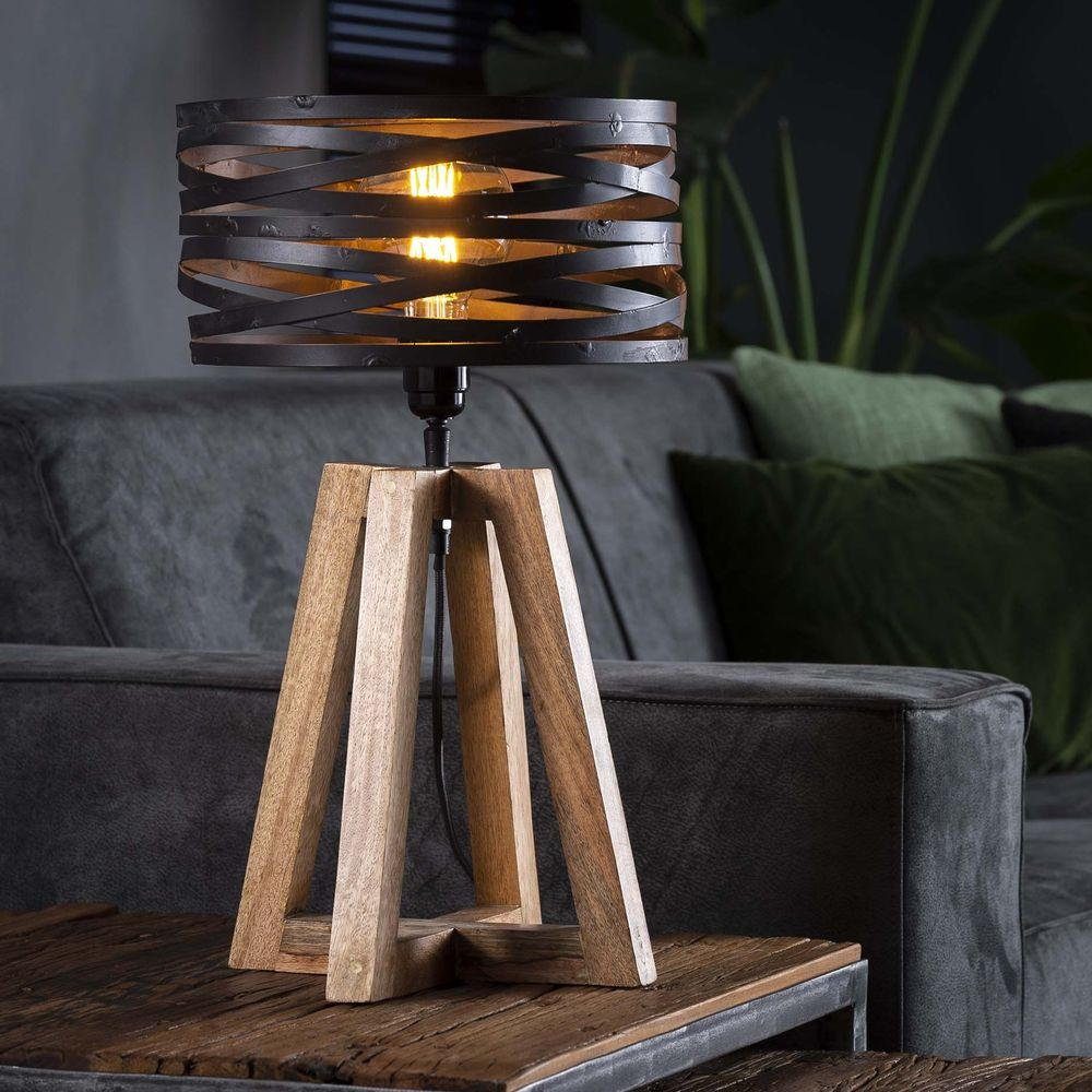 famlights Tischleuchte, Tischleuchte Jamie in Grau aus Holz E27, keine Angabe, Leuchtmittel enthalten: Nein, warmweiss, Tischleuchte, Nachttischlampe, Tischlampe