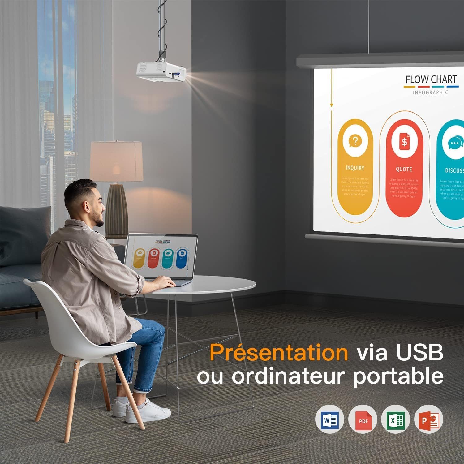 VOPLLS Portabler Projektor (15000 lm, 1920 x 1080 px, Full HD Native 1080P Beamer Outdoor, ±50° Zoom& 6D/4P, Projektor)