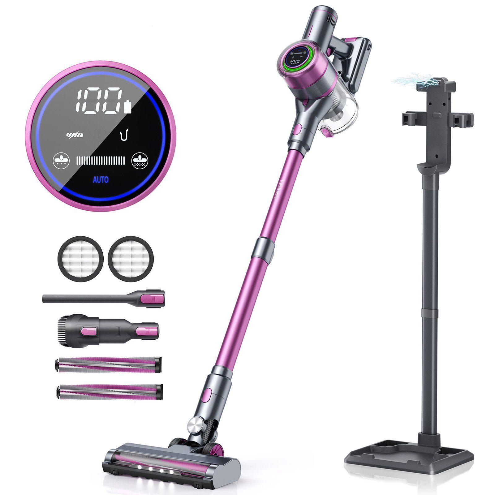 oyajia Akku-Hand-und Stielstaubsauger Smart 6 in 1 Kabellos Akkusauger 25,9V Ladestation & Halterung 2-in-1, 265,00 W, beutellos, 25kPA mit 50 Min. Laufzeit für Hartboden, Teppich, Tierhaare