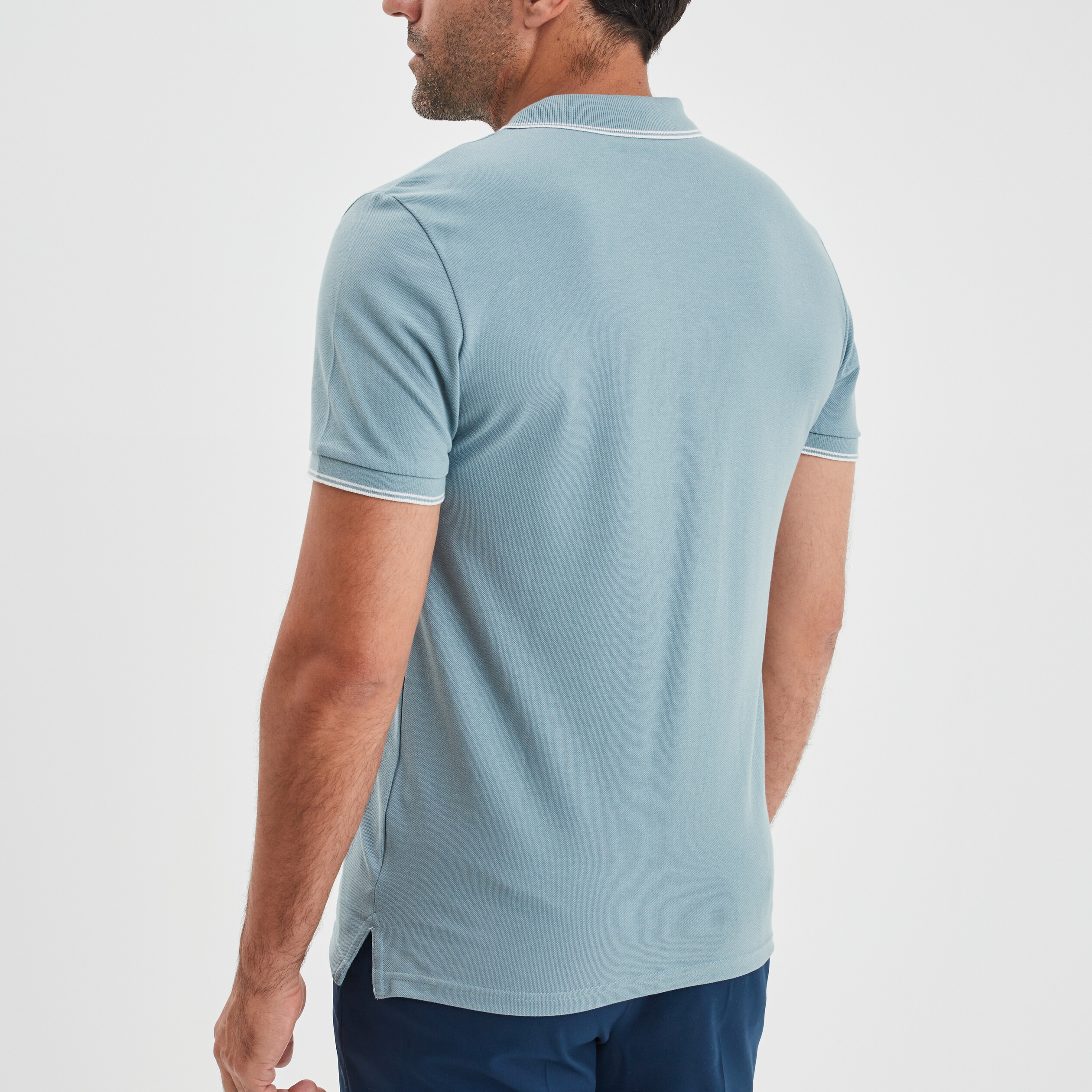 Polo manches courtes bords contrastés gris homme | La Halle