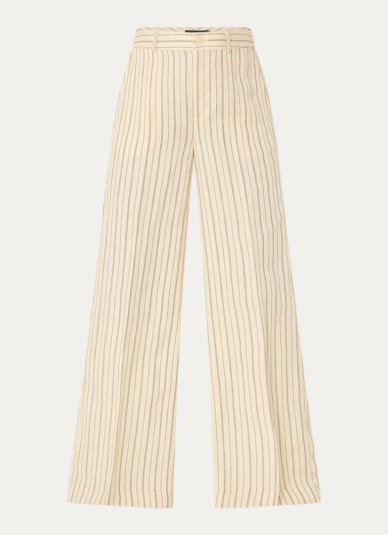 Calça Ralph Lauren de cintura alta e modelagem ampla em mistura de linho com estampa listrada.