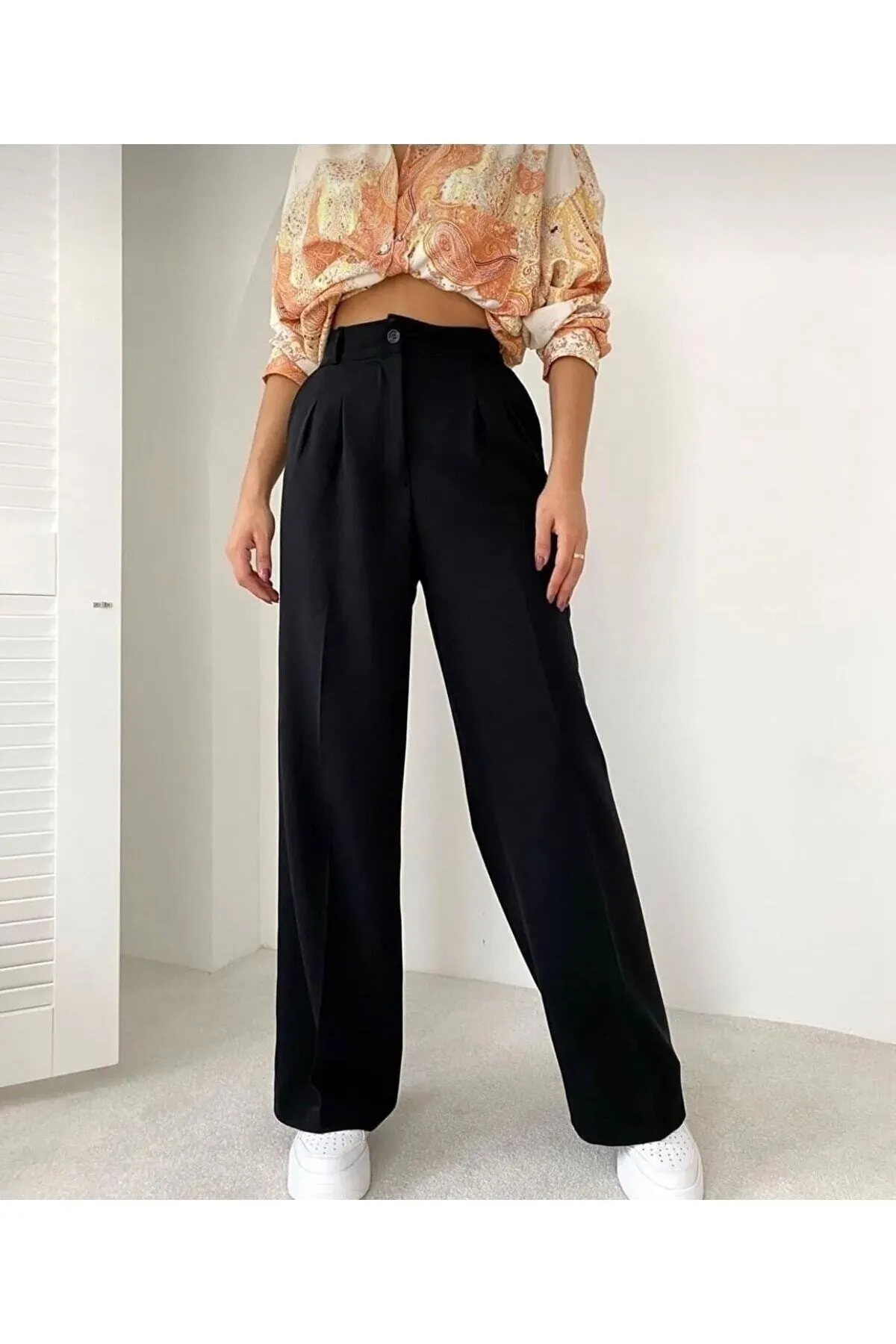 modazoom  Damen-Palazzo-Hose aus Stoff mit weitem Bein