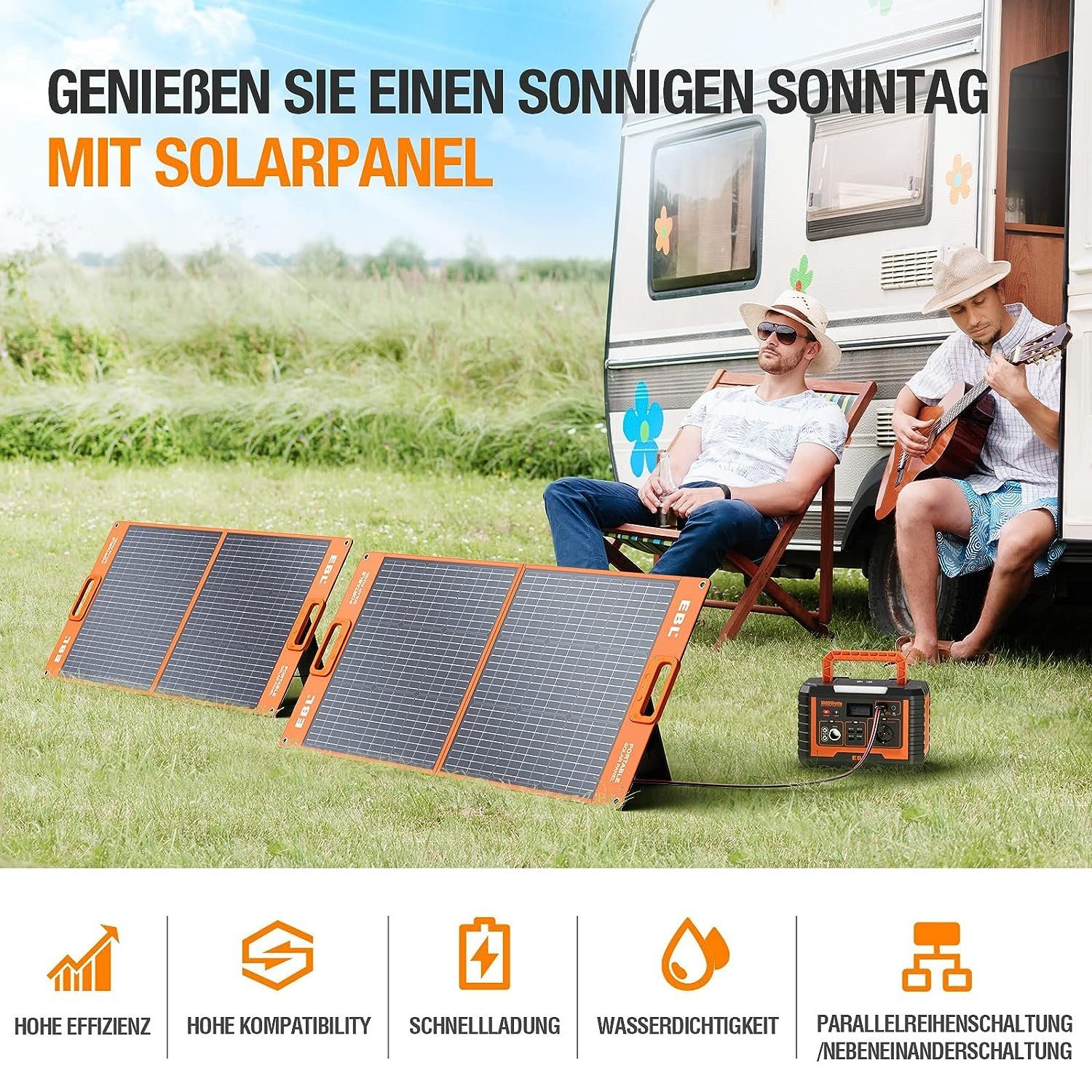 EBL Stromerzeuger Powerstation 500W Balkonkraftwerk mit 100W Solarpanel, 0,50 in kW, (1-tlg), Mobiler Stromspeicher,für Camping im Freien, Notfall zu Hause, Outdoor
