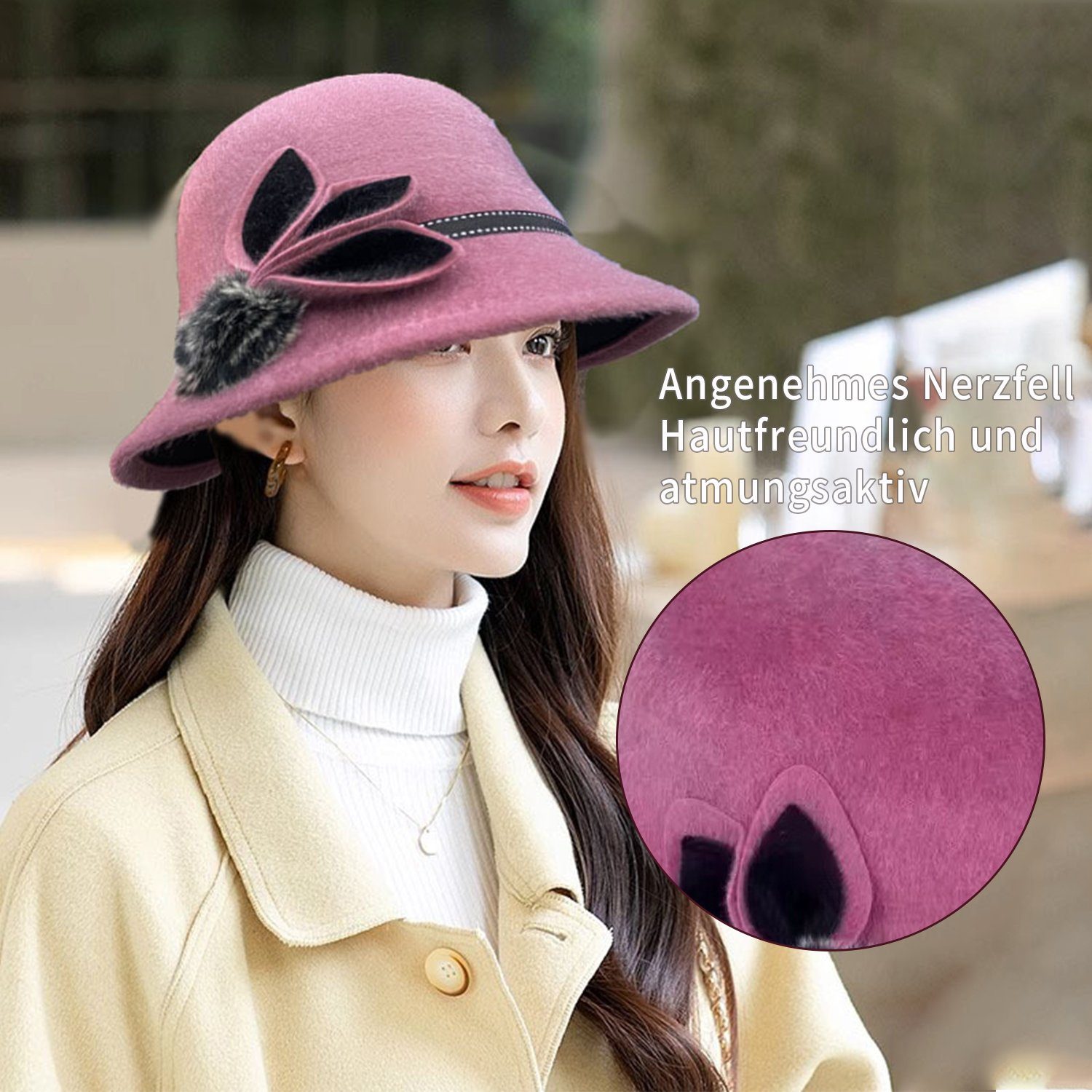 MAGICSHE Filzhut Wollfilz Fedora Hut Vintage elegante Damen Fischerhüte