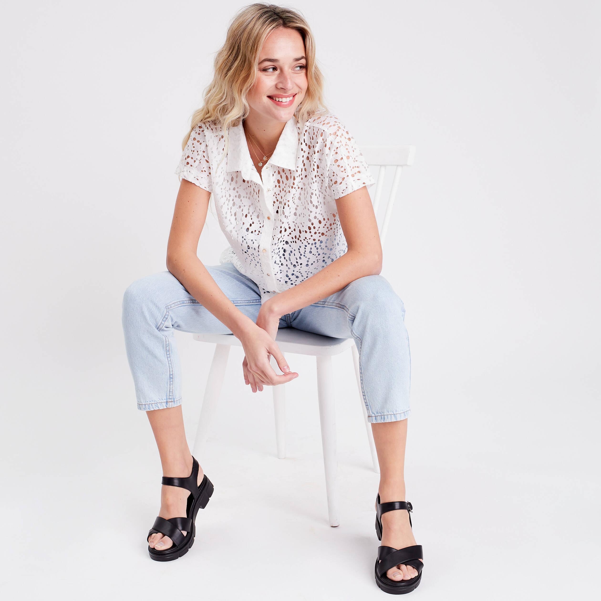 Chemise manches courtes ecru femme | Cache Cache