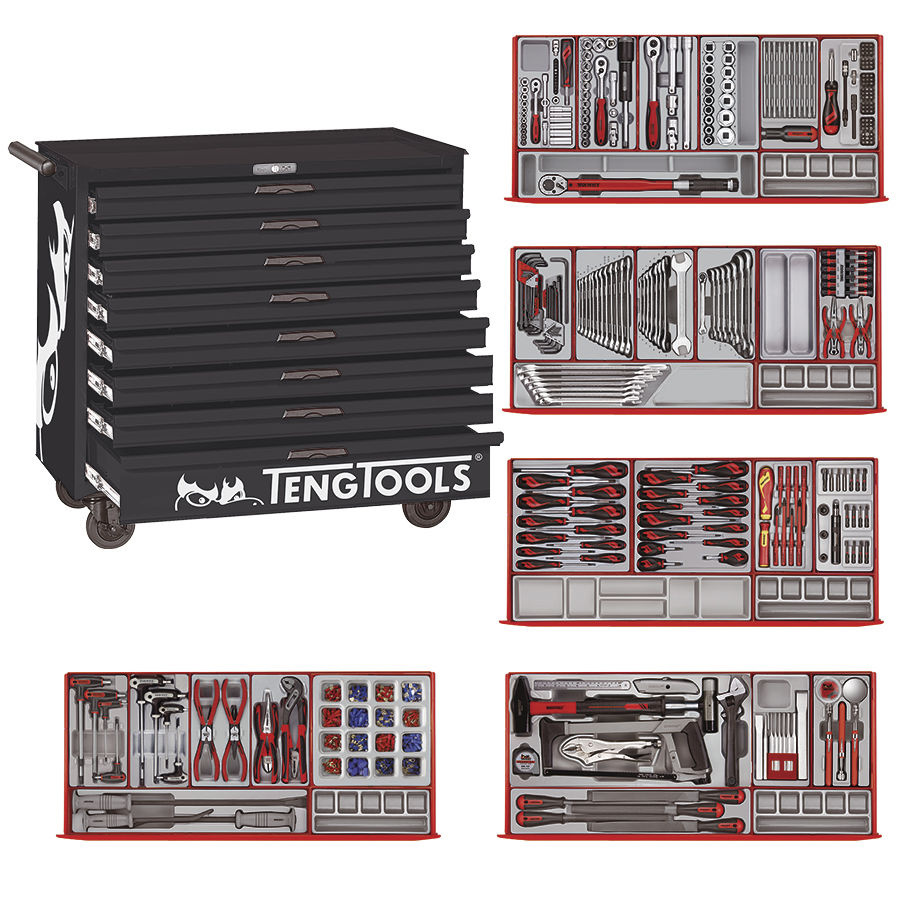 Teng Tools 122390200 TCMM498NBK Voziček za orodje črne barve, midi master komplet, 8 predalov