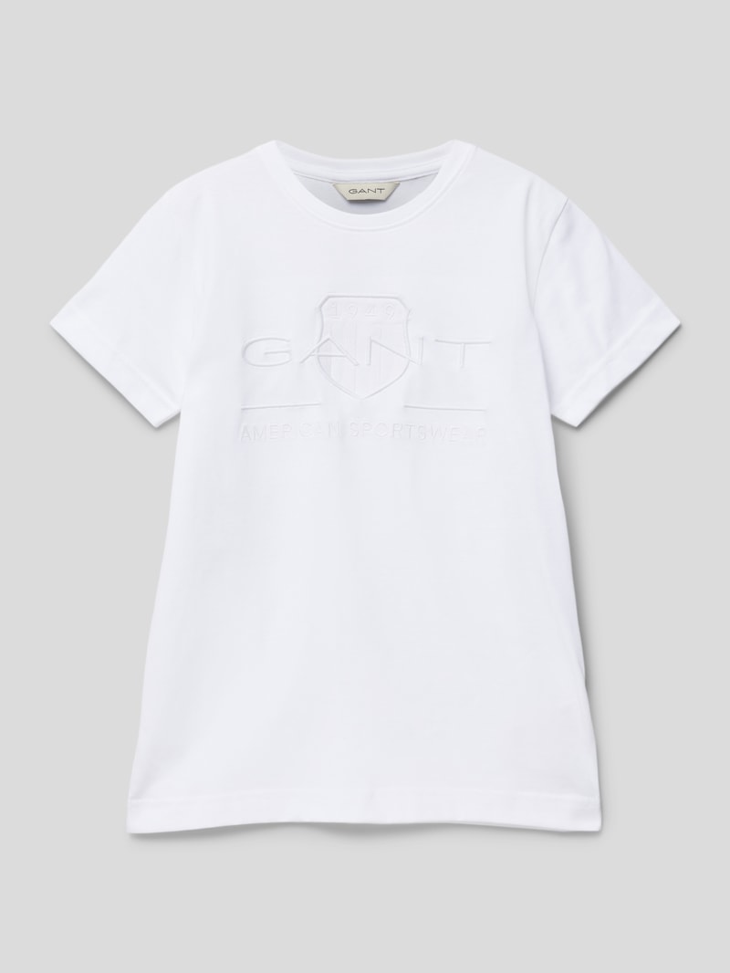 T-Shirt mit Label-Stitching Modell 'TONAL' in weiß