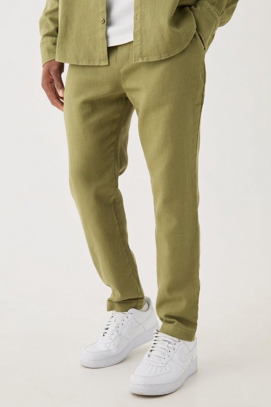Textured Elasticated Waist Straight Fit Trousers