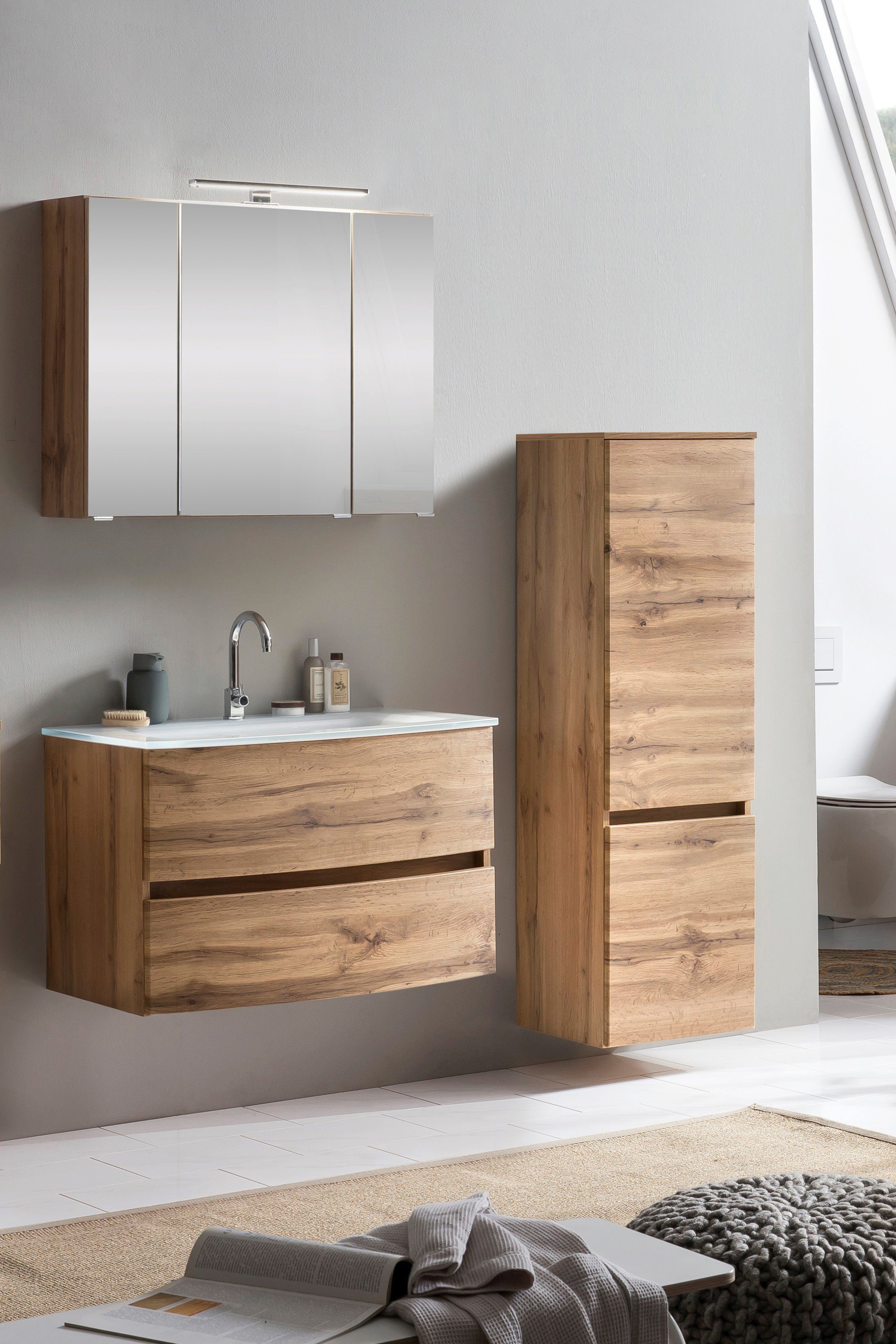 HELD MÖBEL Badezimmer-Set Kaunas, (Set, 3-St), bestehend aus Waschtisch-Set mit Midischrank, Breite 120 cm